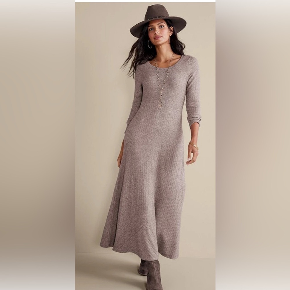 Soft Surroundings Clio Dress Beige Ribbed Woman’s Size Petite Large Stretch.